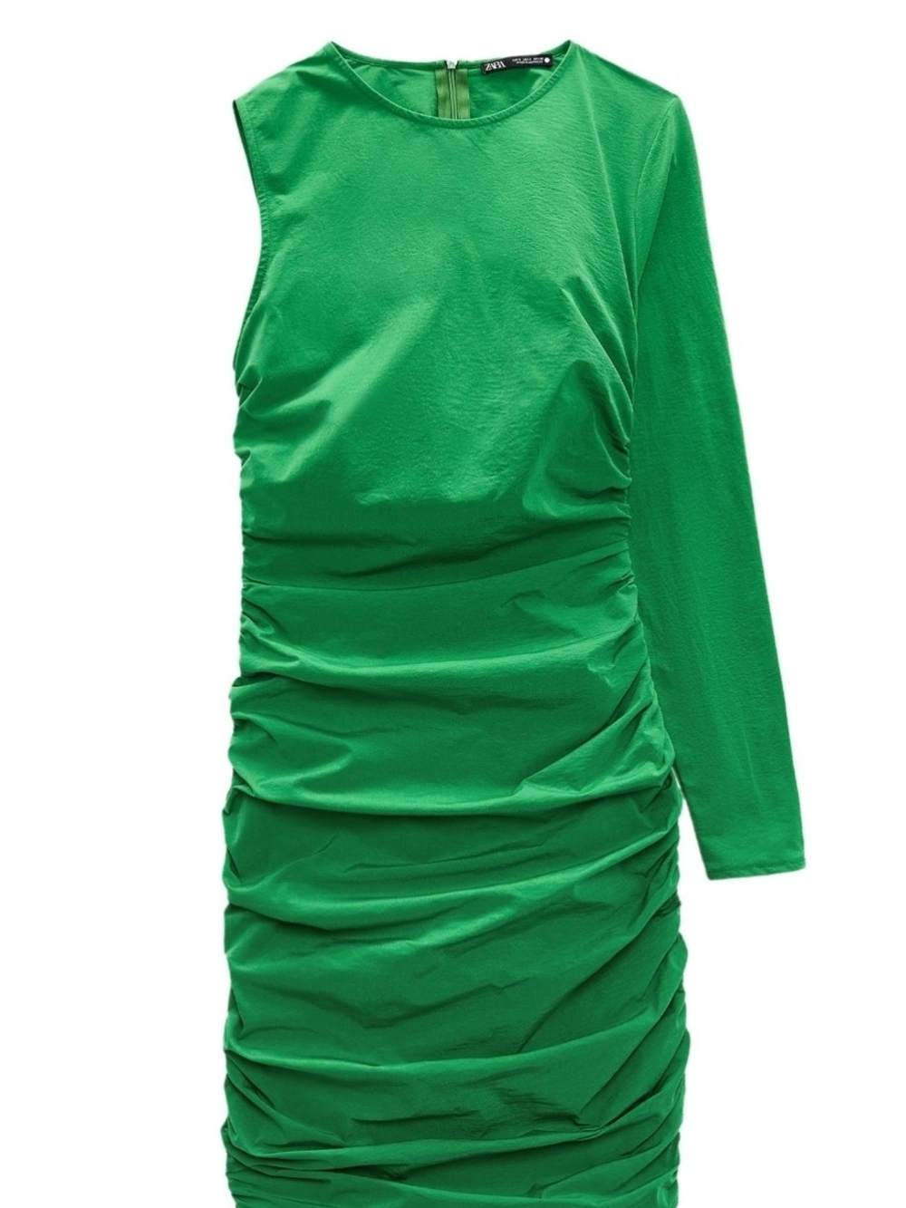 Zara One-Shoulder Ruched Dress in Bright Green